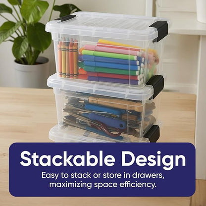 Superio Mini Storage Container Plastic Crayon Box Art Supplies and Sewing Case Stackable Clear Small Organizer for Beads, Stationery, Chalk, and Food, 1.4 Quart, 8 Pack