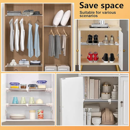 BAOYOUNI Tension Shelf Expandable Clothes Closet Organizer Rack Adjustable DIY Wardrobe Dividers Separator Ivory, 15.75-23.62 Inches