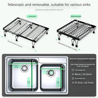 BBXTYLY Expandable Dish Drying Rack Over The Sink, Adjustable Dish Rack in Sink with Expandable Feet, Inside Dish Drainer for Kitchen Counter, Drying Rack Fit for 11"-19" Kitchen Sink