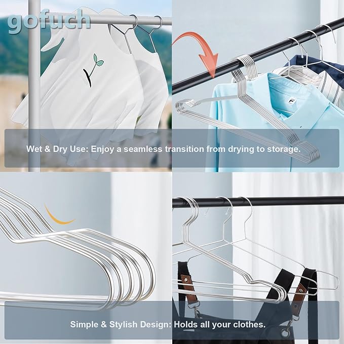 Clothes Hangers 20 Pack - Heavy Duty Stainless Steel Metal Hangers, Ultra Thin Space Saving Wire Coat Hangers with Non-Slip Shoulders (16.5 Inch)