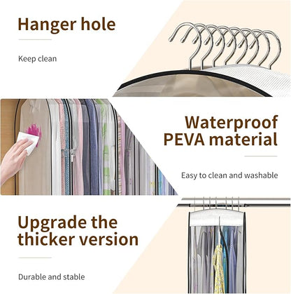 Upgraded Thickened Clear Garment Bags for Hanging Clothes 4 Packs, 10“ Gusseted Clothes Hanging Storage Bags for Closet, Shirts, Coats, Dresses (50 inch)