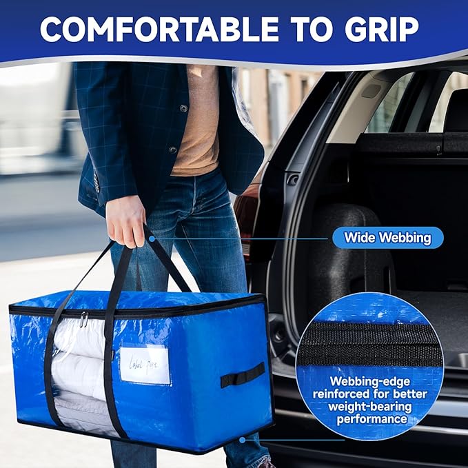 8 Heavy-Duty Moving Bags - Zinc alloy zippers, sturdy handles, durable, made of PE plastic - perfect for easy moving, dorm room, and home organization needs.