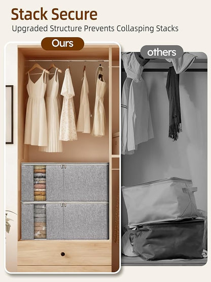 boailydi 90L King Size Comforter Storage Bag w/Rigid Panels, Large Blanket Organizer for Closet, Stackable & Foldable Container w/Clear Window & Smooth Zippers for Bedding Sets/Clothes, 2 Pack, Gray