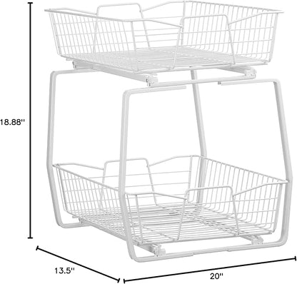 ClosetMaid 14 in. Pull Out Cabinet Organizer, 2 Tier, Heavy Duty, Slide Out Pantry Shelves Drawers for Kitchen, Bathroom, White