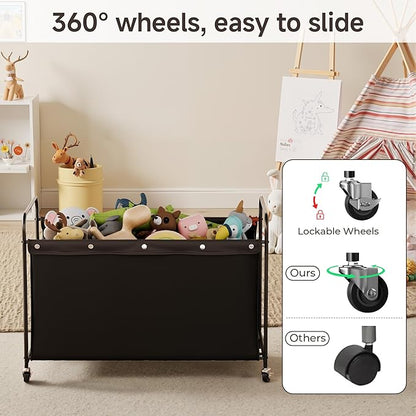 StorageWorks Toy Chest Storage with Wheels, Extra Large Kids Toy Box, Toy Storage Organizer, Metal Toybox for Bedroom, Living Room Area, Kids Room, 200L, Black