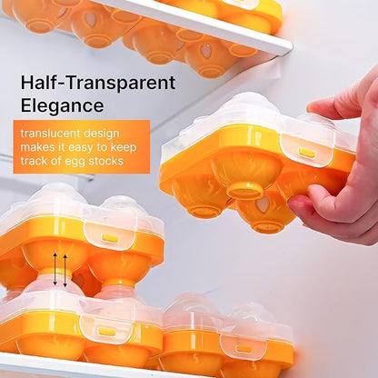 Plastic Egg Container for Refrigerator - Shockproof 4 Grid Fresh Egg Storage Box - Stackable Egg Holder for Fridge or Camping - Reusable Egg Carton - Portable Egg Holders for Fresh Eggs