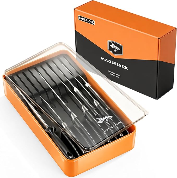 MAD SHARK 2-in-1 Detachable Knife Block & Silverware Organizer, Drawer Knife Holder for 10 Knives, BPA-Free, Blade-Safe Slots, Save Counter Space, Kitchen Drawer or Counter Storage, No Knives