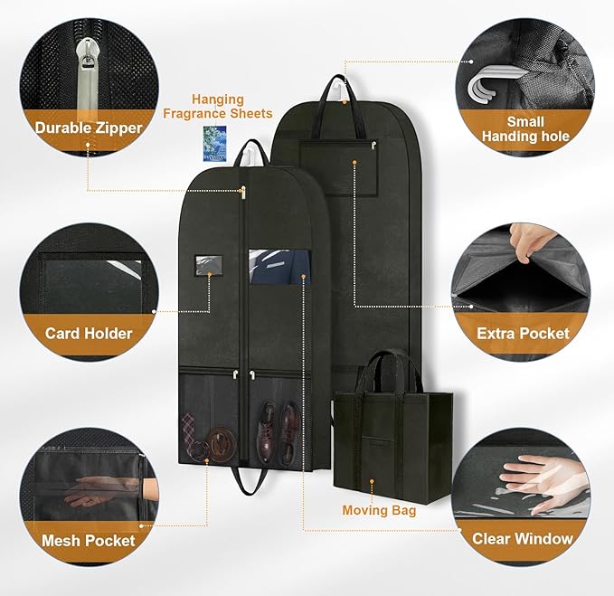 Travel Garment Suit Bag for Hanging Clothes 54", Suit bags for Closet Storage with Pockets Gusseted Garment bag for Men Suits Shirts Tuxedos Dresses Coats, Suit Cover Bags With Handles and Zipper