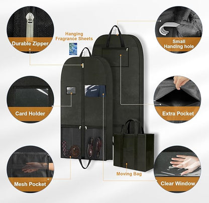 Travel Garment Suit Bag for Hanging Clothes 54", Suit bags for Closet Storage with Pockets Gusseted Garment bag for Men Suits Shirts Tuxedos Dresses Coats, Suit Cover Bags With Handles and Zipper