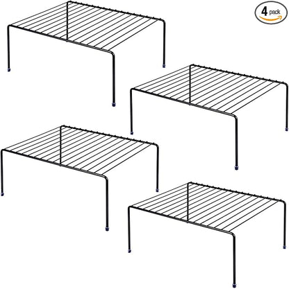 Medium (13.1 x 10.2 Inch) Cabinet Storage Shelf Rack , Kitchen Shelves，Kitchen Counter and Cabinet Shelf, Storage Rack Organizer for Kitchen, Fridge, Cabinet, Bathroom Cupboard& Pantry (4, Black)