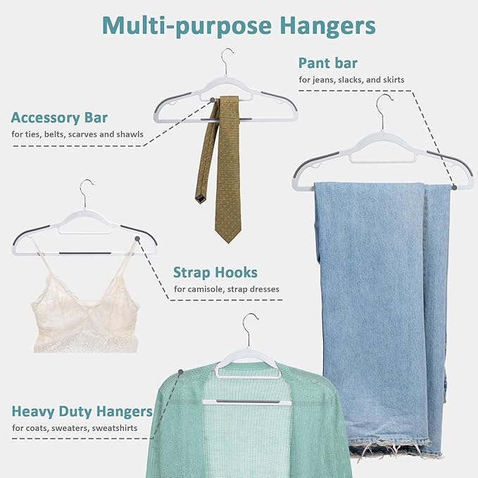 LMTrystFit 50-Pack Plastic Coat Hangers, Non-Slip, Space-Saving, 0.2 Inches Slim, 360° Swivel Hook, Sturdy Clothes Hangers for Suit, White and Dark Gray