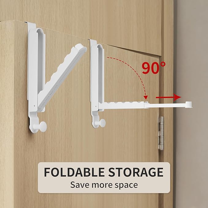RFOUO Clothes Drying Rack Foldable Fit Door up to 1 3/8" Optimal 1pc,Over The Door Hanger with Retractable Rod,Over The Door Hanger Hooks for Laundry Bathroom Bedroom Travel Hangers(White, 1 Pack)