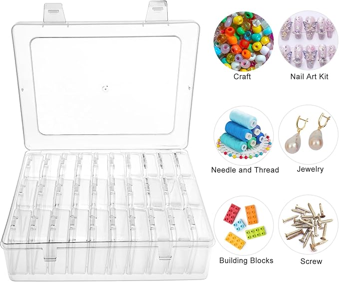 Guyuyii Bead Organizer Box - 30 Individual Small Clear Plastic Bead Organizers and Storage with Hinged Lid for Diamond Painting, Seeds & Jewelry - Portable Travel Container Set