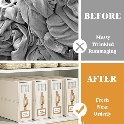 8 Pack Bed Sheets Organizers And Storage (King Size),Foldable Sheet Organizer With Handle For Linen Closet,Bedding Organizer Storage For Sheets, Duvet Cover (Beige)
