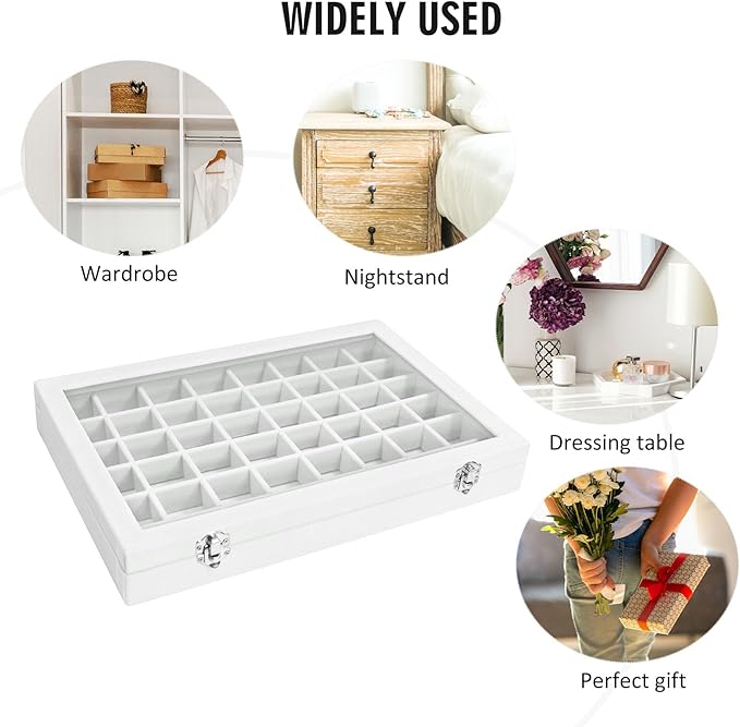 Velvet Jewelry Tray 48 Compartments Jewelry Display Organizer with Transparent Cover Rings, Earrings, Necklaces, Pendants Storage Box for Girls, Wives, Mothers, Women