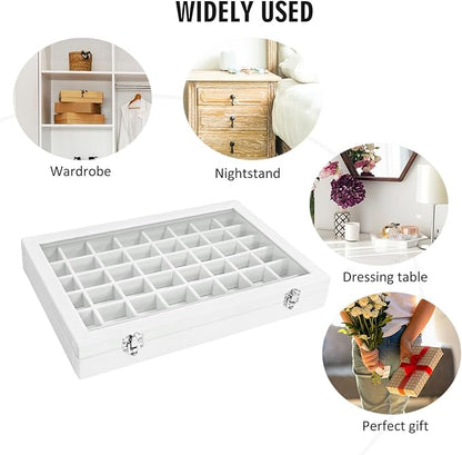 Velvet Jewelry Tray 48 Compartments Jewelry Display Organizer with Transparent Cover Rings, Earrings, Necklaces, Pendants Storage Box for Girls, Wives, Mothers, Women