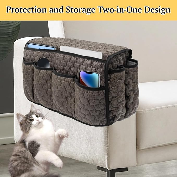 HADEEONG Remote Control Holder, Non Slip Bedside Caddy TV Remote Holder Armchair Caddy, Recliner Armrest Organizer with 14 Pockets for Cell Phone TV Remote Control Magazines