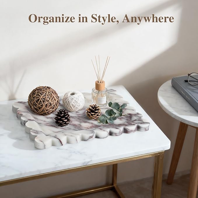 Calacatta Viola Scalloped Marble Tray, 11" x 8" Real Natural Marble Stone Tray, Luxury Decorative Tray for Bathroom, Kitchen Counter, Vanity, Dresser, Home Decor, Organizer for Jewelry & Cosmetics