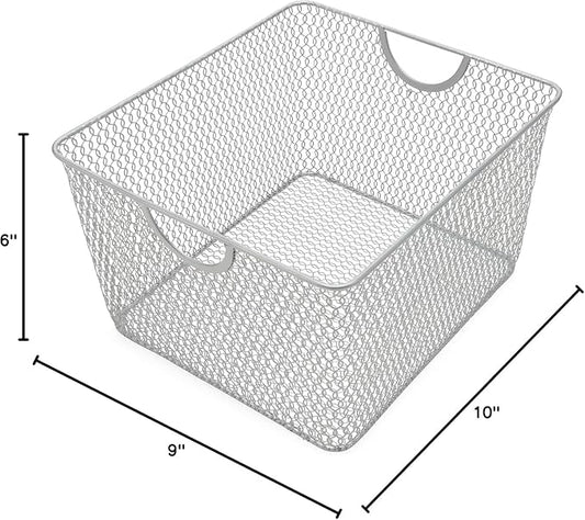 YBM Home Kitchen Pantry Organizer Wire Basket for Shelves, Cabinets, Pantry, Countertop, Mesh Open Storage Bin Metal Basket for Organizing Food Supplies 10” x 9” x 6”, Pack of 2, Silver