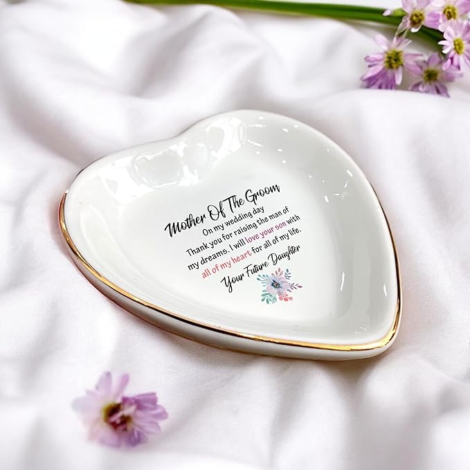 Ring Dish Gifts for Mother of the Groom from Bride-I Will Love Your Son With All Of My Heart-Wedding Gift for Mother of the Groom-Bridal Shower Gift-Ceramic Jewelry Holder Ring Dish Trinket Box Tray