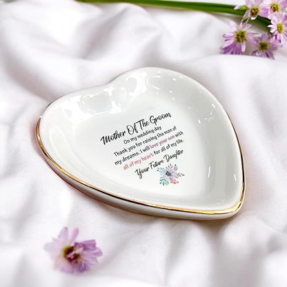 Ring Dish Gifts for Mother of the Groom from Bride-I Will Love Your Son With All Of My Heart-Wedding Gift for Mother of the Groom-Bridal Shower Gift-Ceramic Jewelry Holder Ring Dish Trinket Box Tray