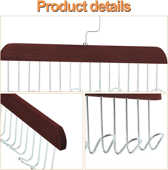 Xbaiyanr 2Pcs Anti Slip Multi Hook Coat Racks,Bra Hangers for Closet Organizer with 8 Hooks 360 °Swivel Belt Hanger for Closet for Belt, Tie, Tank Top, Bra, Scarf (Brown)