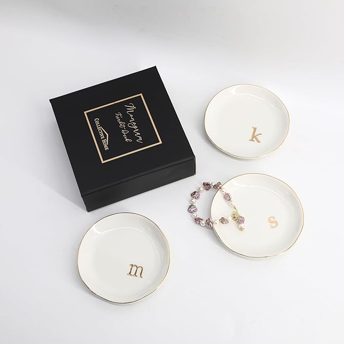 COLLECTIVE HOME - Ceramic Jewelry Tray, Decorative Trinket Dish for Rings Earrings Necklaces Bracelet Watch Keys, Birthday Mother's Day Christmas Gift for Women, 4.75", Glossy (b)