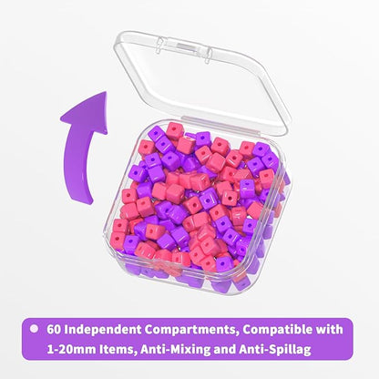 Bead Organizer Box,61pcs Clear Plastic Storage Containers Set, Clear Large Capacity Small Bead Organizers and Storage Plastic Cases with Labels, for Jewelry, Crafts, Diamonds Storage
