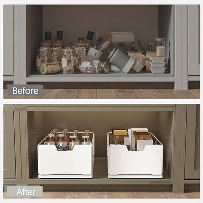 NETEL 2 Pack Pull Out Cabinet Organizer, No Drill Slide Out Drawers for Kitchen Cabinets, Peel and Stick Pull Out Drawers, Kitchen Cabinet Organizer,White,11.8" W X 20.86" D X 6.9" H