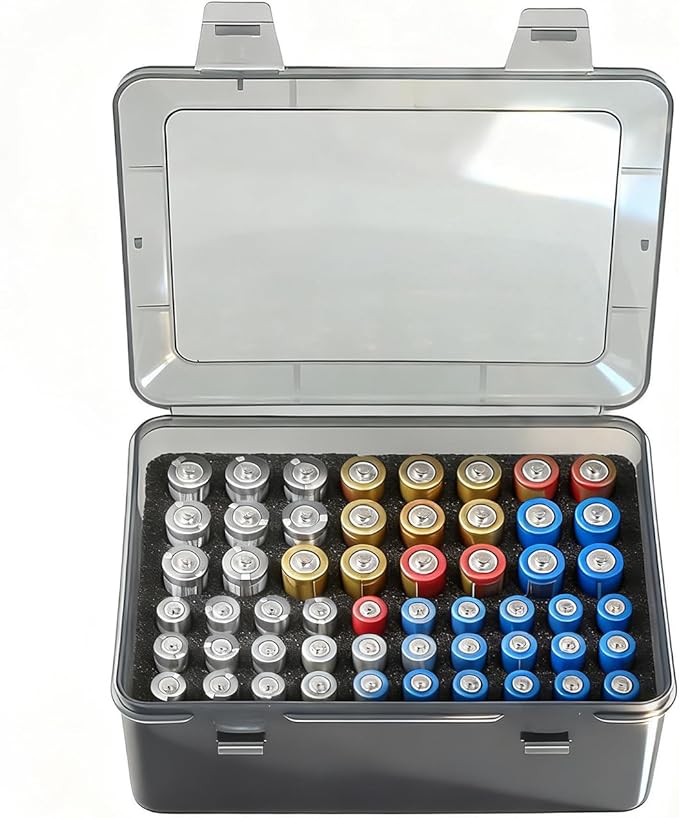 Battery Organizer, Portable Battery Box with Buffer Sponge, Heavy-Duty Plastic Battery Organizer Storage Case for 54 Batteries AA AAA,(Batteries are Not Included)