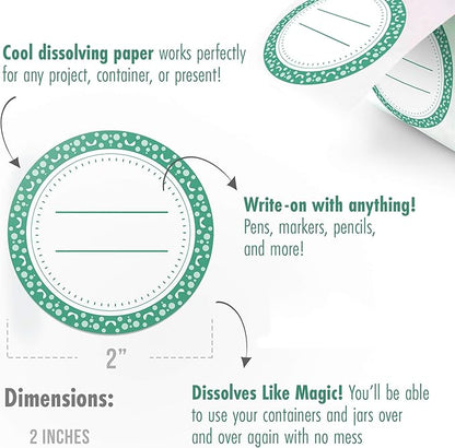 Canning Labels Dissolvable Stickers for Mason Jars and More (2" Round 200/roll) Canning Supplies Washes Off in Seconds Like Magic - Jar Labels Homemade Jam, Jelly, and More (Mint)