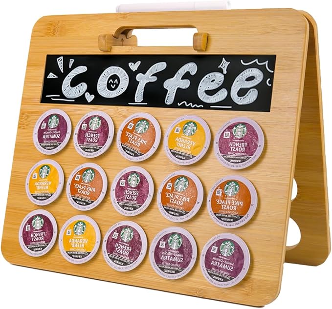 Coffee Pod Holder, K Cup Organizer Compatible with K Cups(35 Pods), Bamboo Coffee Pod Stands for Counter, Home or Office Kitchen Counter Organizer