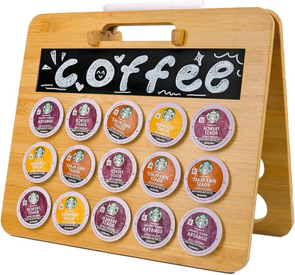 Coffee Pod Holder, K Cup Organizer Compatible with K Cups(35 Pods), Bamboo Coffee Pod Stands for Counter, Home or Office Kitchen Counter Organizer