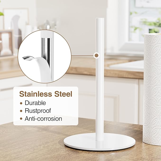 White Paper Towel Holder Free-Standing Kitchen Roll Holder, Kitchen Towel Holder for Kitchen Rolls Organizer, Classic Fashion Kitchen Roll Dispenser Suit for Any Kitchen