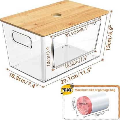 2 Pack Trash Bag Holder,Stackable Trash Bags Dispenser with Bamboo Lid,Extra Large Garbage Bag Holder for Kitchen, Laundry Room,Under Kitchen Sink Organizer