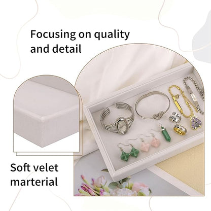 Mornajina 2 Pcs 9" x 5.7" Velvet Jewelry Tray Jewelry Display Tray, Stackable Empty Plate Trays for Earrings Necklaces Bracelet Rings Display Showcase - Beige