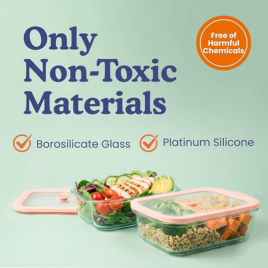 Ziruma Non-Toxic 1.5 cup Glass Food Storage Containers with Lids - Overnight Oats, Plastic Free Meal Prep, Reusable, Airtight, Microwave and Freezer Safe, 4 Pack