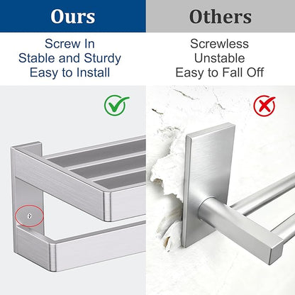 Brushed Nickel Double Towel Bar for Bathroom,Multi-Layer Towel Bar/Towel Holder Stainless Steel Wall-Mounted Bathroom Hardware Accessories 23.6-inch