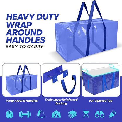 10 Pack Extra Large Moving Bags with Strong Zipper & Handles - Heavy Duty Clothes Storage Tote Bins - Moving Boxes for Space Saving, College Supplies