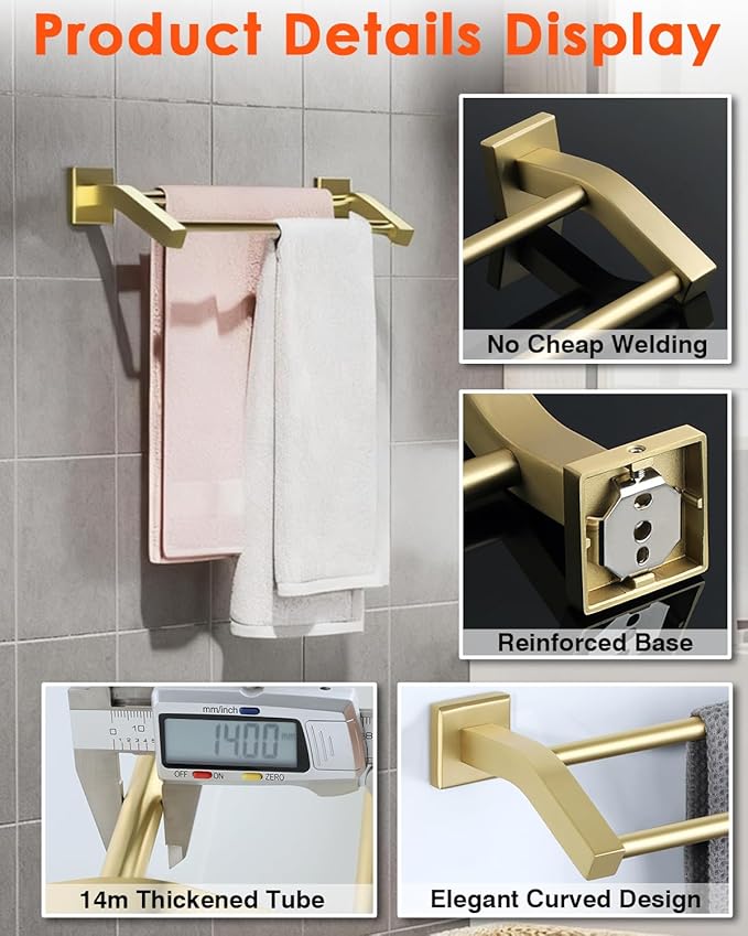 Alise Double Bath Towel Bars Towel Racks for Bathroom,Wall Mount Towel Holder Heavy Duty SUS304 Stainless Steel Towel Hanger Towel Rail,Golden Finish,28-Inch