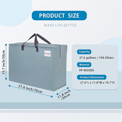 VENO 4 Pack Moving Bags, Christmas Storage Containers, Storage Totes, Zipper On Top, Sturdy, Storage Bags for Camping, Clothes, Bedding, Comforters, Pillows (27 Gallon Light Blue, 4 Pack)