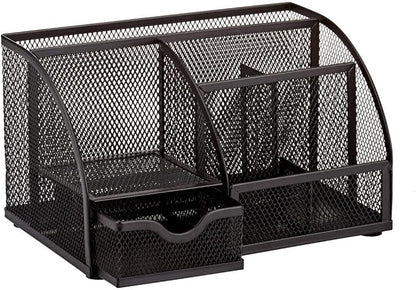 Annova Mesh Desk Organizer Office with 7 Compartments + Drawer/Desk Tidy Candy/Pen Holder/Multifunctional Organizer (Black)