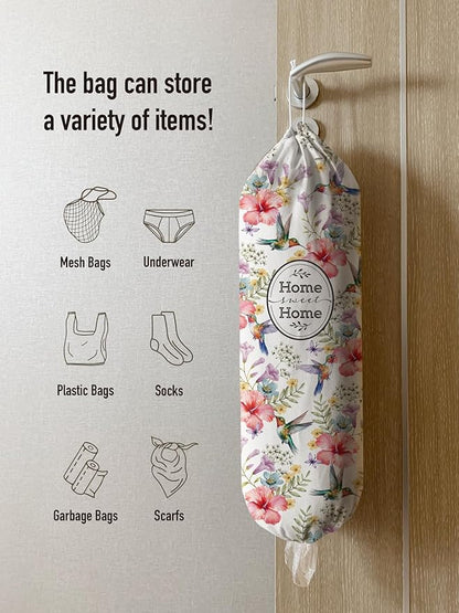 Hglian Hummingbird and Flower Plastic Bag Holder Storage Organizer Keeper Dispenser for Kitchen Extra Large