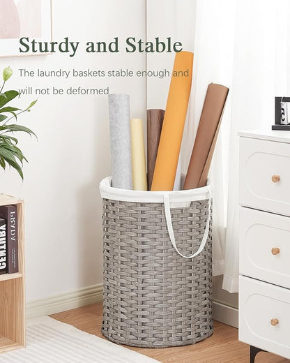 Laundry Basket Round Rattan Laundry Hamper 29.1 Gal(110 L) Handwoven Large Wicker Basket with Handles, Wicker Hamper with Removable Bags and 2 Mesh Bags for Bathroom Living Room Gray(No Lid)