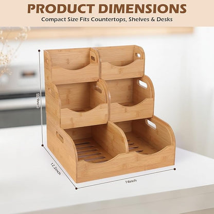 Bamboo Pantry Storage Bins – Potato & Onion Organizer, 3 Tier Stackable with Ventilated Design & Handles for Fruits, Vegetables, Kitchen Countertop, Pantry & Living Room