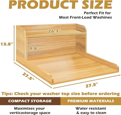 Royxen Washer Dryer Countertop with Shelf,2-Tier Laundry Countertop for Single Washer and Dryer,Soild Wood Core Washer Dryer Topper for Laundry Room Organization (Oak)