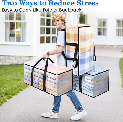 BlissTotes 8-Pack Large Moving Bags with Backpack Straps & Strong Zippers, Heavy-Duty Storage Bags Moving Boxes for Space Saving, Dorms, Transport, 76L-20 Gallons, Clear