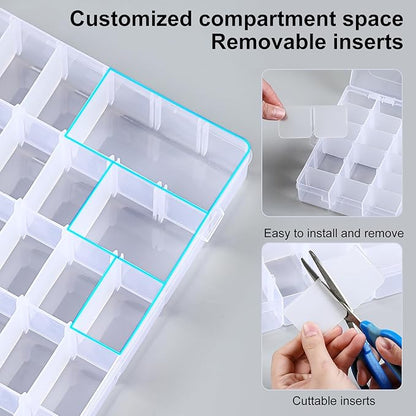 1 Pack 36 Grids Clear Plastic Organizer Box with Adjustable Dividers, Small Craft Organizers and Storage, Compartment Container for Bead, Nail, Jewelry, Art, DIY Crafts, Fishing Tackle, Small Items