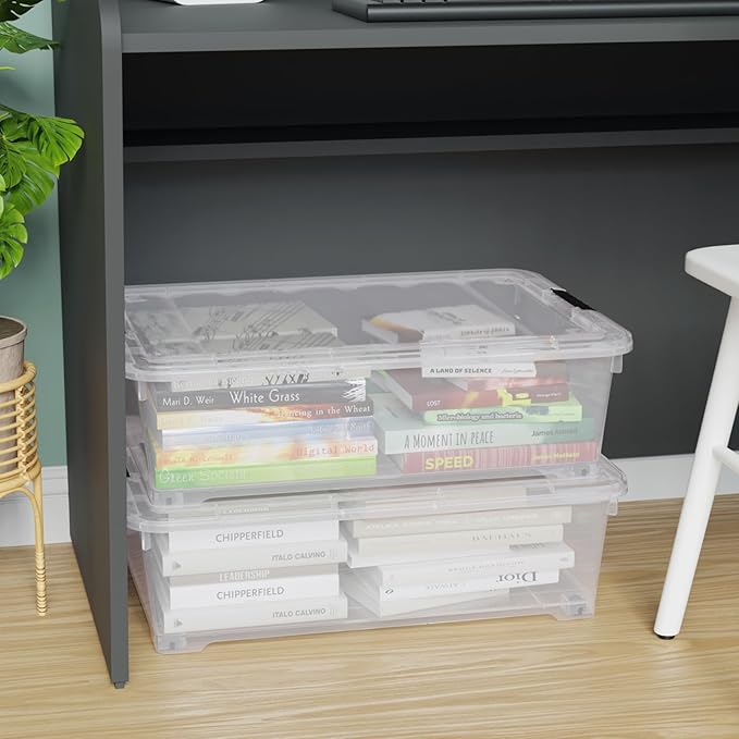 Uumitty 25 Quart Under Bed Clear Latch Bin with Wheel, Plastic Under Bed Storage Box, 4 Pack