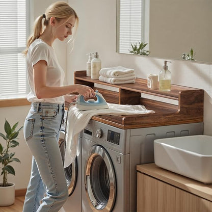 VOPEAK Washer and Dryer Countertop with Shelf, 2-Tier Washer Dryer Topper, 54" x 27.5" Spacious Laundry Countertop, Washing Machine Topper for Laundry Room Organization and Folding Clothes, Walnut
